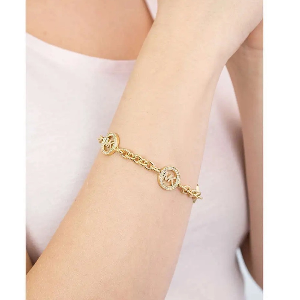 Michael Kors Fulton Logo Bracelet Yellow Gold Crystals - Picture 2 of 11